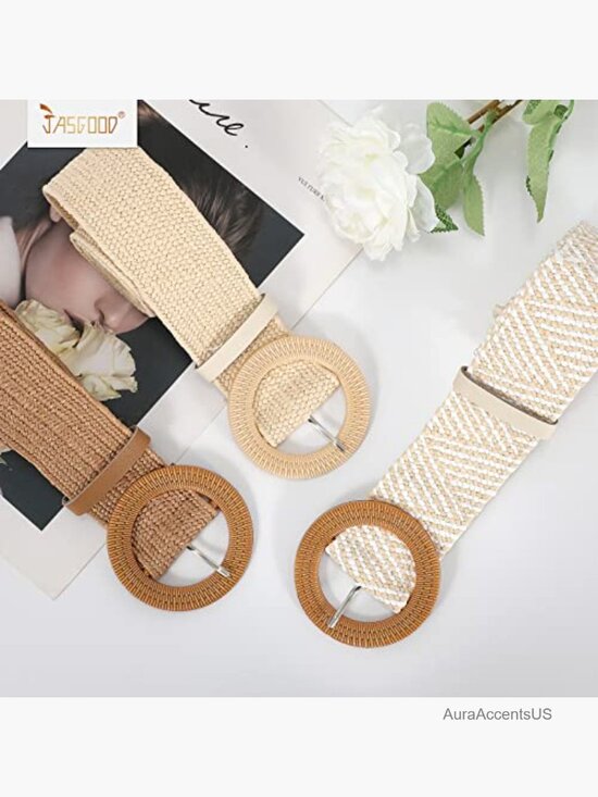 Straw Woven Elastic Stretch Belt for Women Raffia Dress Waist Band Boho Braided